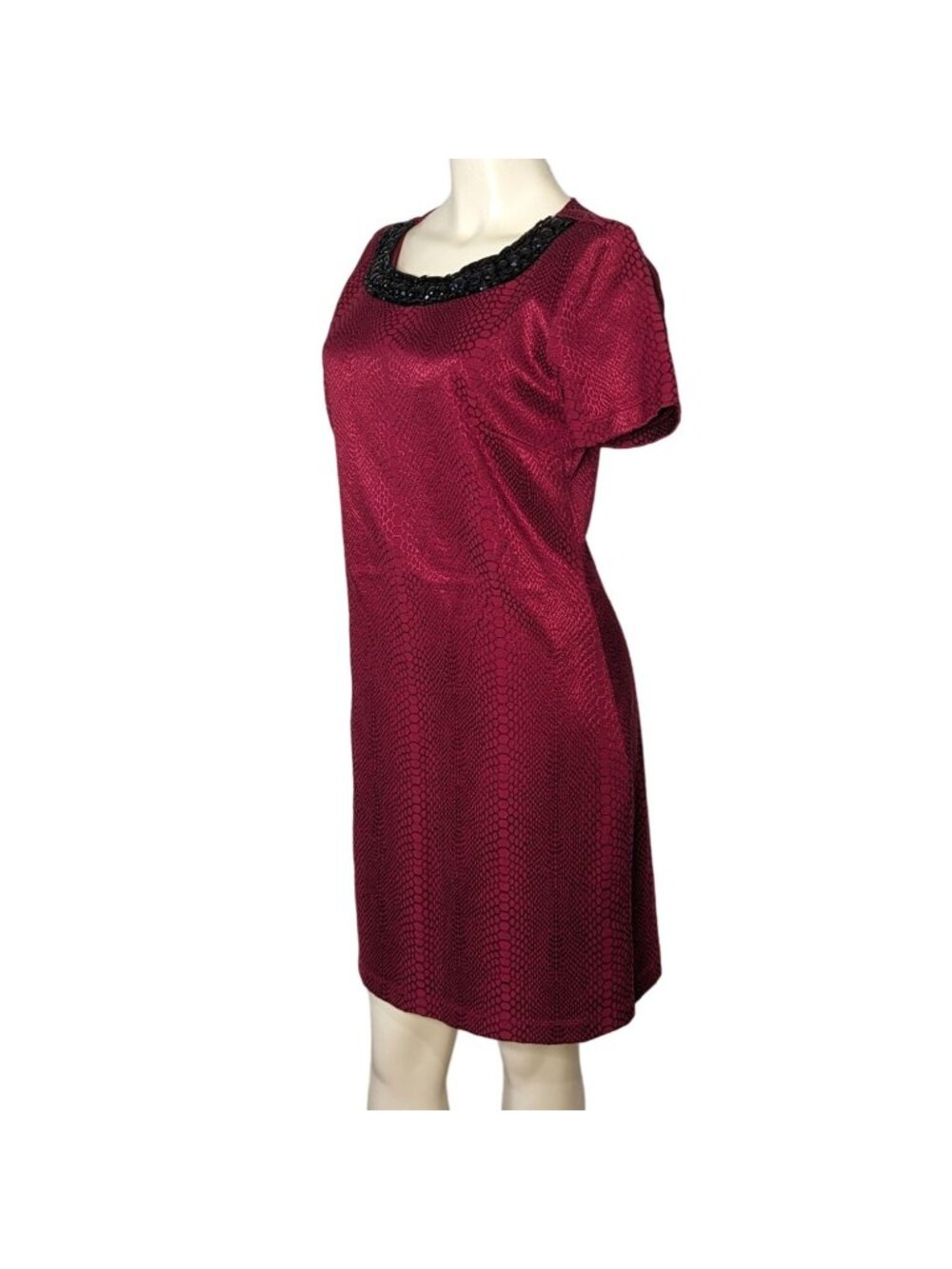 HALO short sleeve red snakeskin beaded neckline sheath career Dress size M - Picture 4 of 11